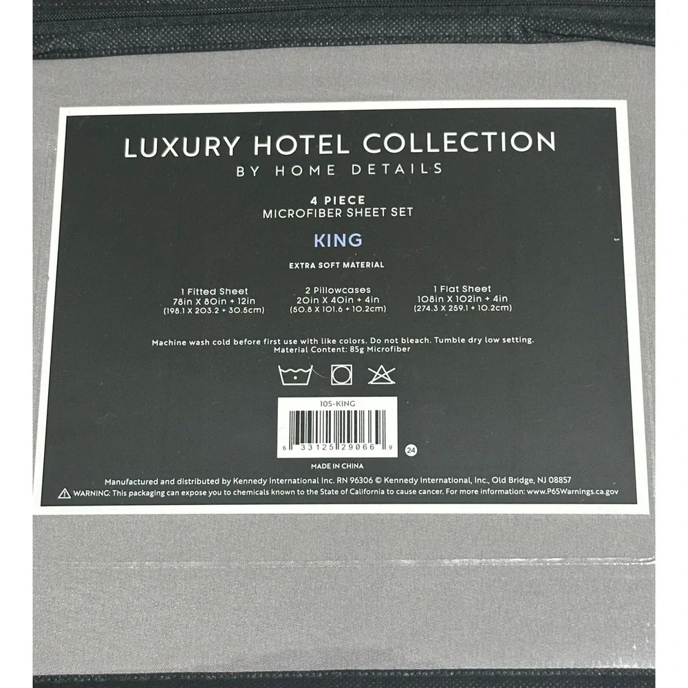 NWT, Luxury Hotel Collection 4 Piece Microfiber Sheet Set King Grey
